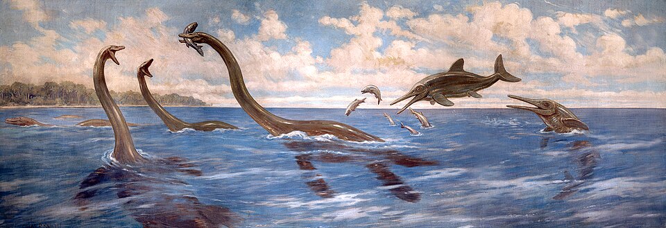Charles R. Knight Pleisosaurs and Ichthyosaurs - Hand Painted Oil Painting