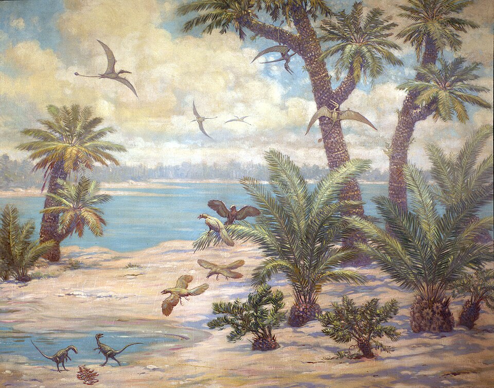 Charles R. Knight Archaeopteryx, Compsognathus, and Rhamphorhynchus - Hand Painted Oil Painting
