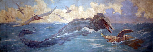 Charles R. Knight Tylosaurus, Protostega, and Pteranodon from Late Cretaceous seas - Hand Painted Oil Painting
