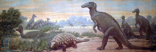 Charles R. Knight Hadrosaurs and ankylosaurs from Late Cretaceous - Hand Painted Oil Painting