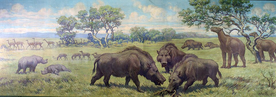 Charles R. Knight Plains Mammals from Miocene - Hand Painted Oil Painting
