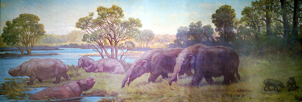 Charles R. Knight Rhinoceros, Mastodonts, and Oreodonts from Pliocene - Hand Painted Oil Painting