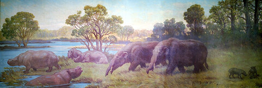 Charles R. Knight Rhinoceros, Mastodonts, and Oreodonts from Pliocene - Hand Painted Oil Painting