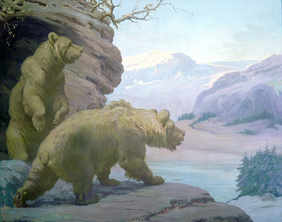 Charles R. Knight Cave Bears from Pleistocene - Hand Painted Oil Painting