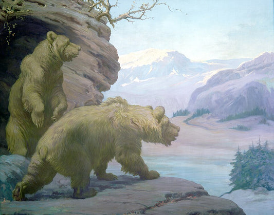 Charles R. Knight Cave Bears from Pleistocene - Hand Painted Oil Painting