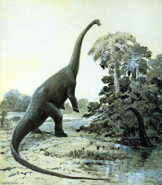 Charles R. Knight Rearing Diplodocus - Hand Painted Oil Painting
