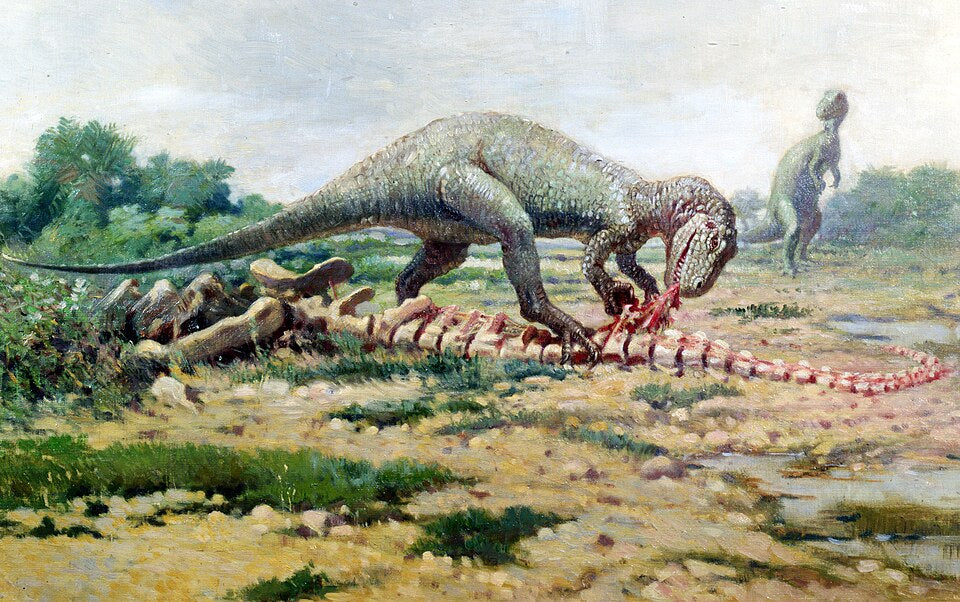 Charles R. Knight Feeding Allosaurus - Hand Painted Oil Painting