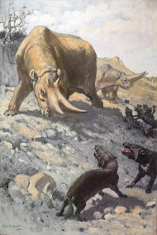 Charles R. Knight Arsinoitherium Attacked by Two Pterodon - Hand Painted Oil Painting