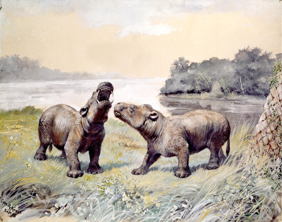 Charles R. Knight Coryphodon - Hand Painted Oil Painting