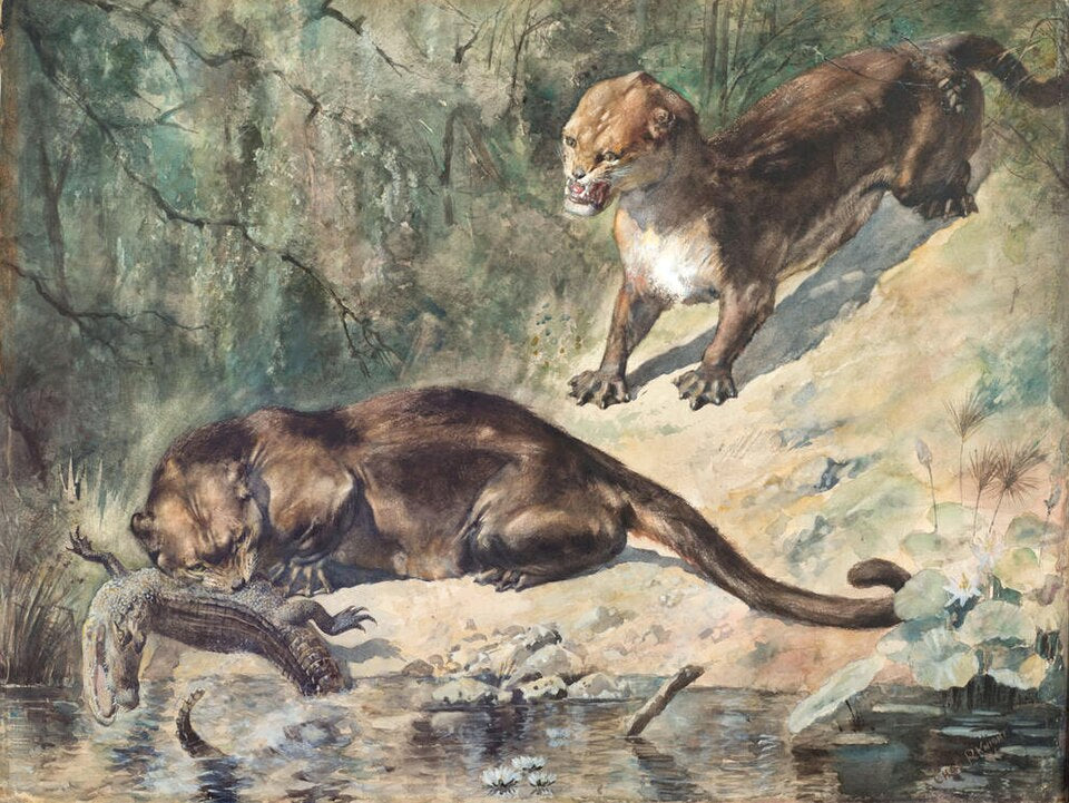 Charles R. Knight Patriofelis - Hand Painted Oil Painting
