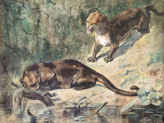 Charles R. Knight Patriofelis - Hand Painted Oil Painting
