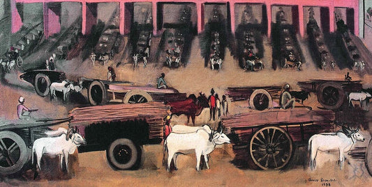 Amrita Sher-Gil Three Bullock Carts - Hand Painted Oil Painting