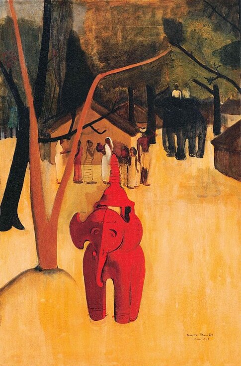Amrita Sher-Gil Red Clay Elephant - Hand Painted Oil Painting