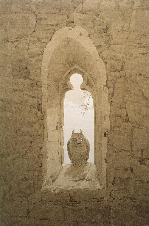 Caspar David Friedrich Owl in a Gothic Window - Hand Painted Oil Painting
