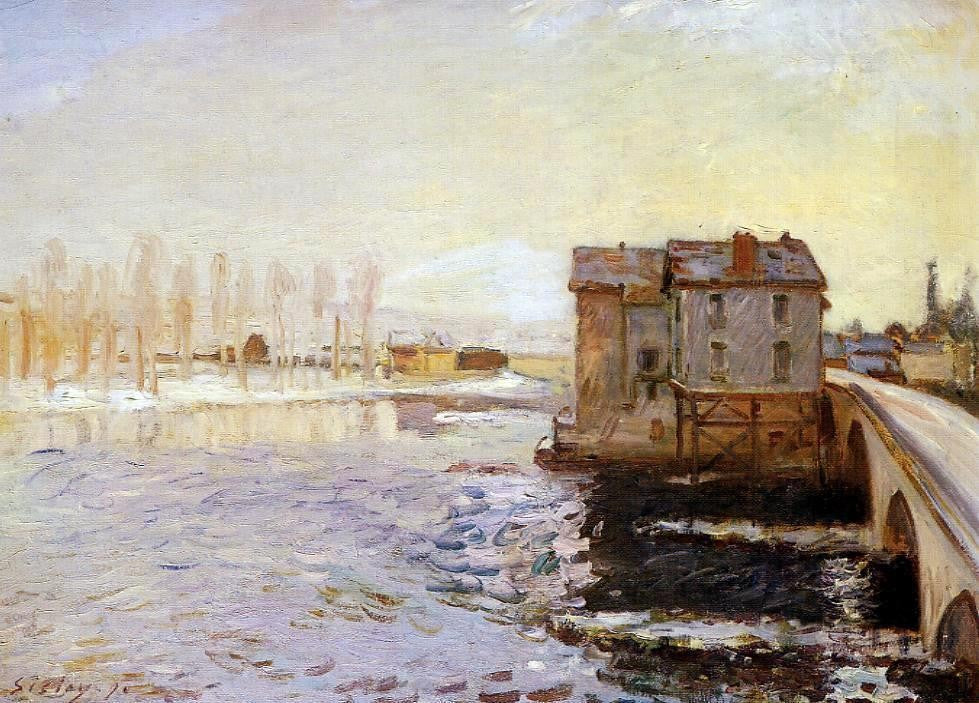  Alfred Sisley The Moret Bridge and Mills under Snow - Hand Painted Oil Painting