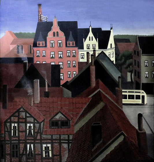 Hans Mertens Buildings in Linden. View onto the Limmerstrasse - Hand Painted Oil Painting