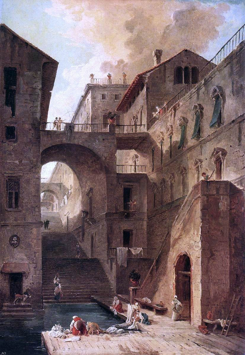  Hubert Robert Washerwomen - Hand Painted Oil Painting