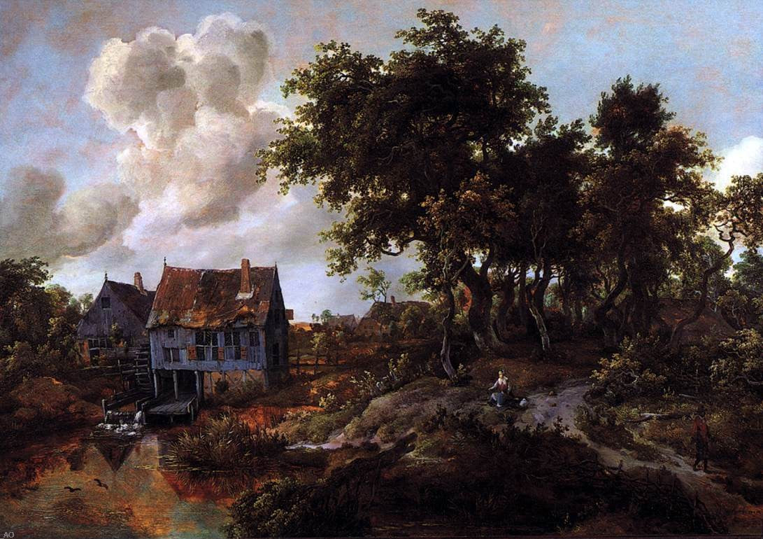  Meyndert Hobbema A Watermill beside a Woody Lane - Hand Painted Oil Painting