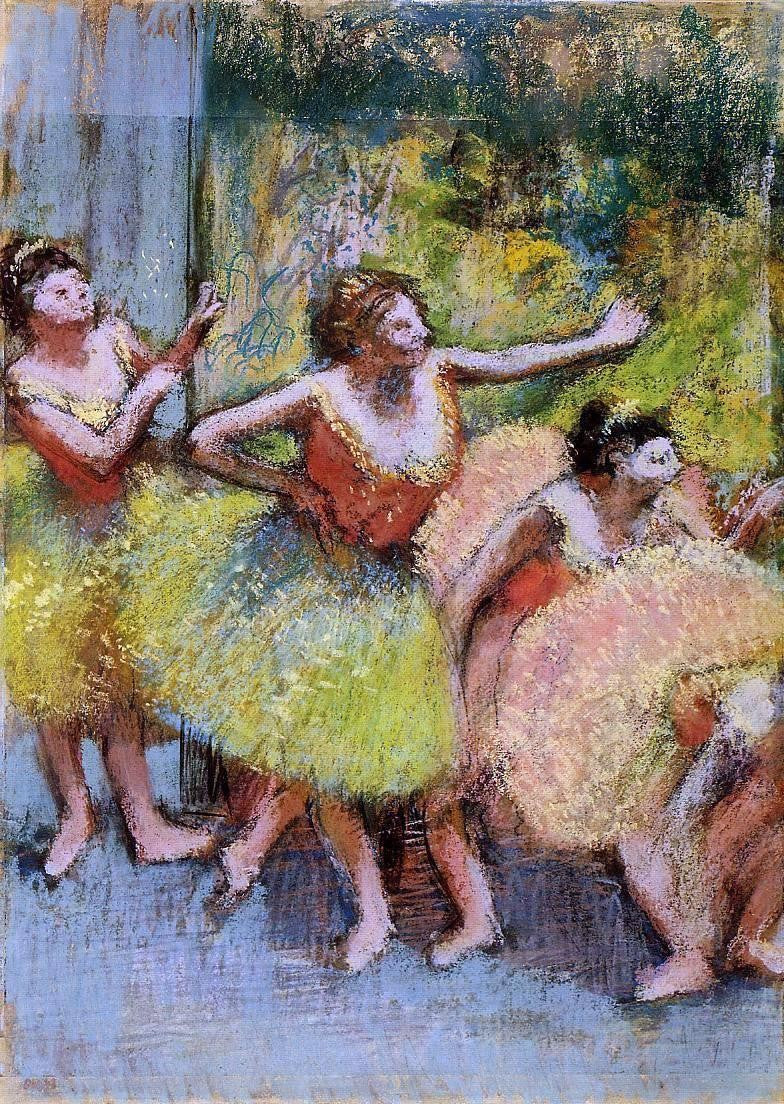  Edgar Degas Dancers in Green and Yellow - Hand Painted Oil Painting