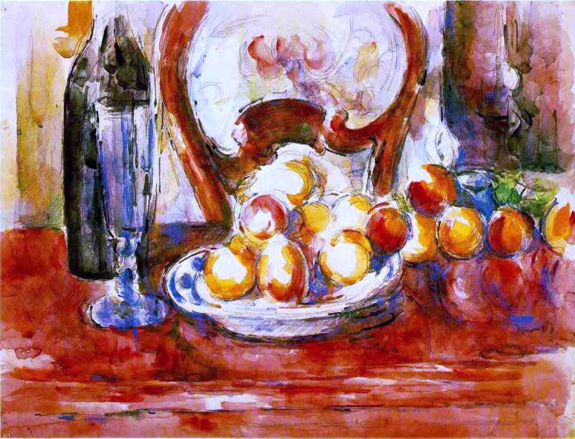  Paul Cezanne Still Life - Apples, a Bottle and Chairback - Hand Painted Oil Painting