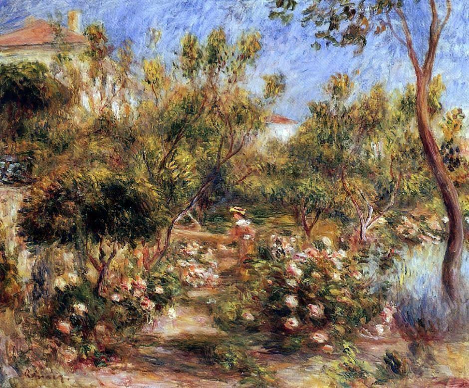  Pierre Auguste Renoir Young Woman in a Garden - Cagnes - Hand Painted Oil Painting