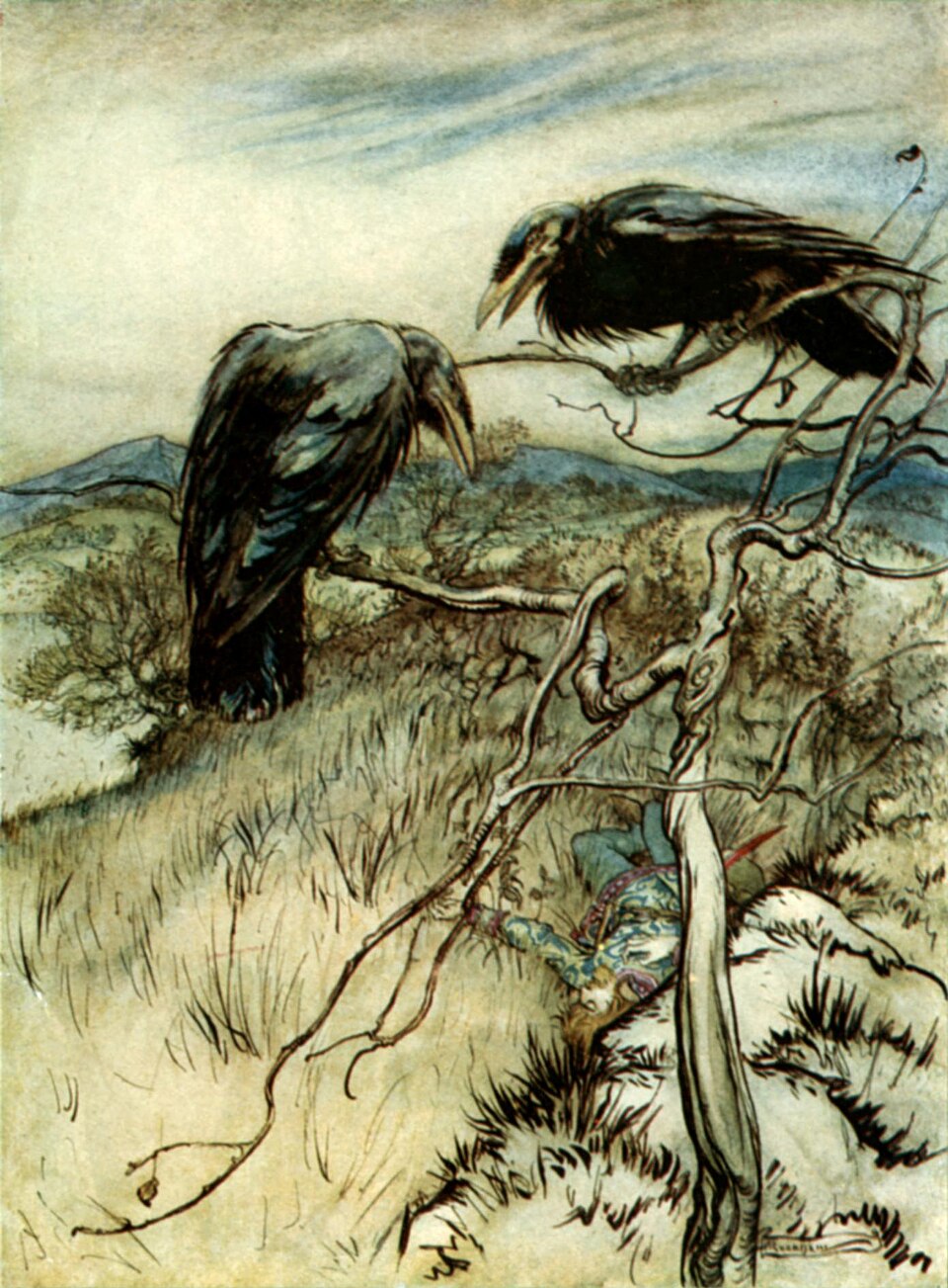 Arthur Rackham The Twa Corbies - Hand Painted Oil Painting