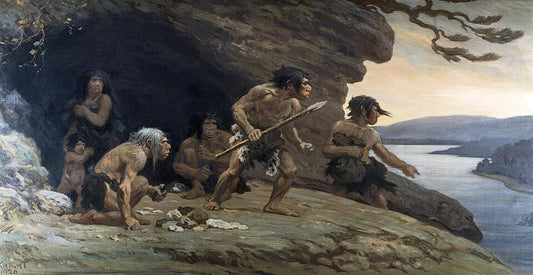 Charles R. Knight Neanderthal Flintworkers - Hand Painted Oil Painting