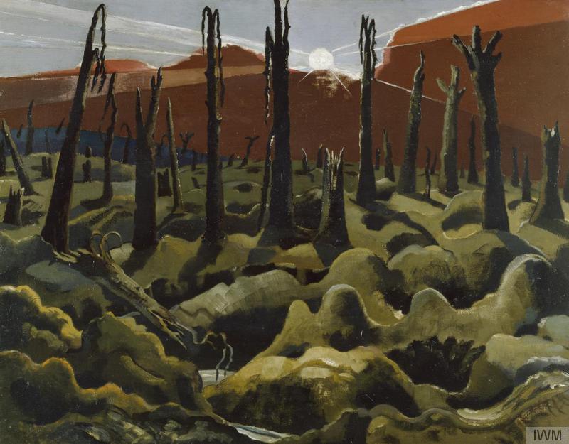 Paul Nash A deserted battlefield with shattered trees amongst numerious shell holes. - Hand Painted Oil Painting