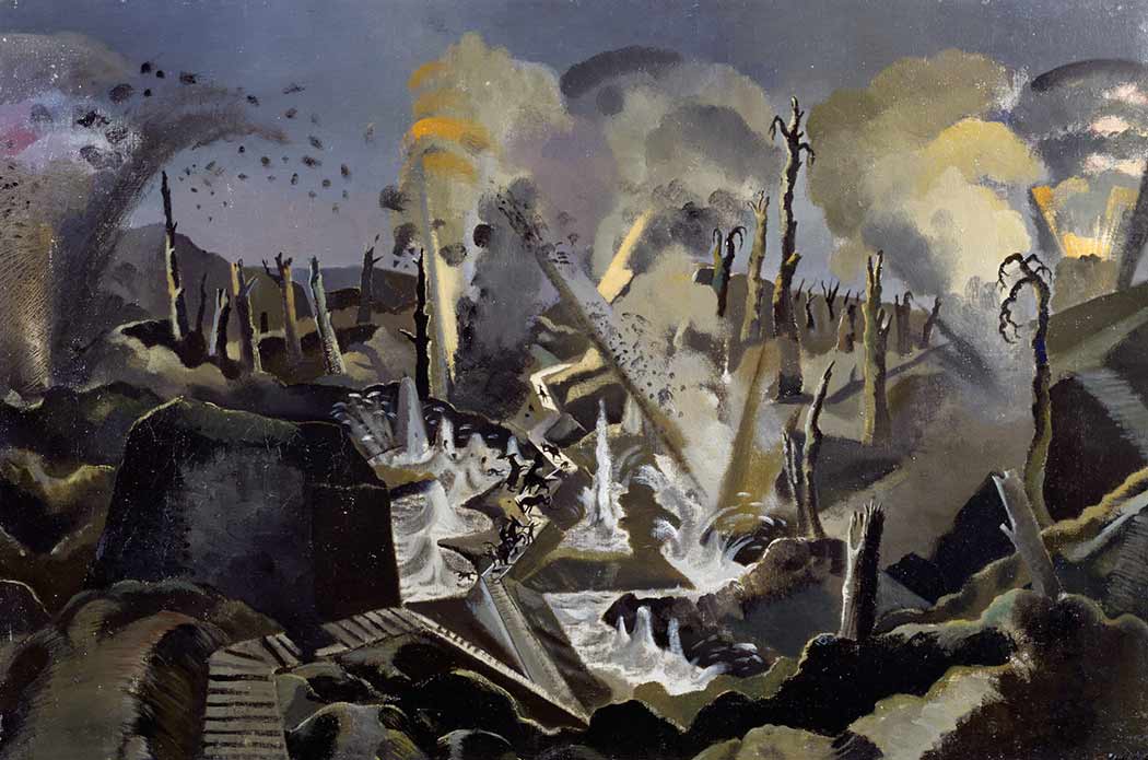 Paul Nash A view across a battlefield under bombardment. - Hand Painted Oil Painting