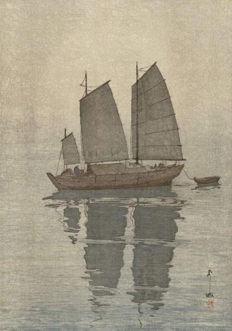 Hiroshi Yoshida Sailing Boats, Mist - Hand Painted Oil Painting