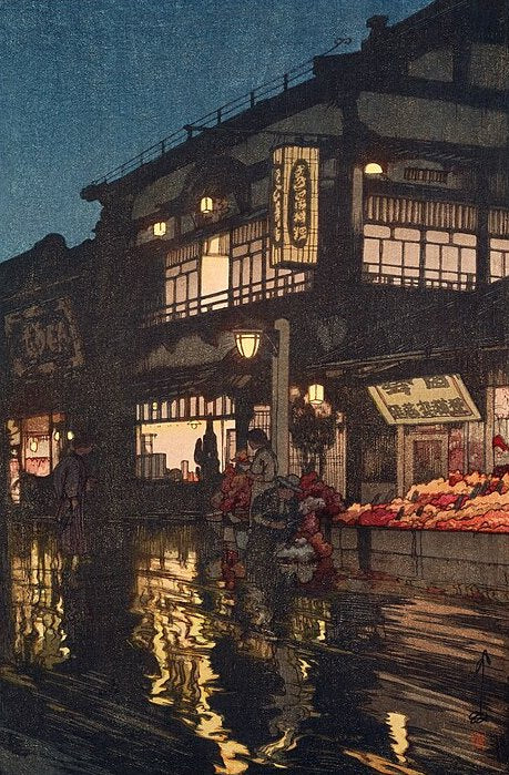Hiroshi Yoshida Kagurazaka Street after a Night Rain - Hand Painted Oil Painting