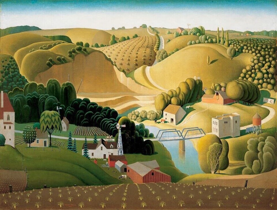 Grant Wood Stone City, Iowa - Hand Painted Oil Painting