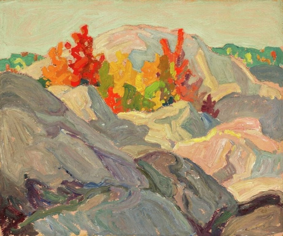 Franklin Carmichael Autumn Foliage Against Grey Rock - Hand Painted Oil Painting