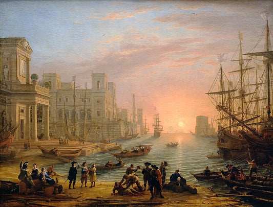 Claude Lorrain Seaport at Sunset - Hand Painted Oil Painting