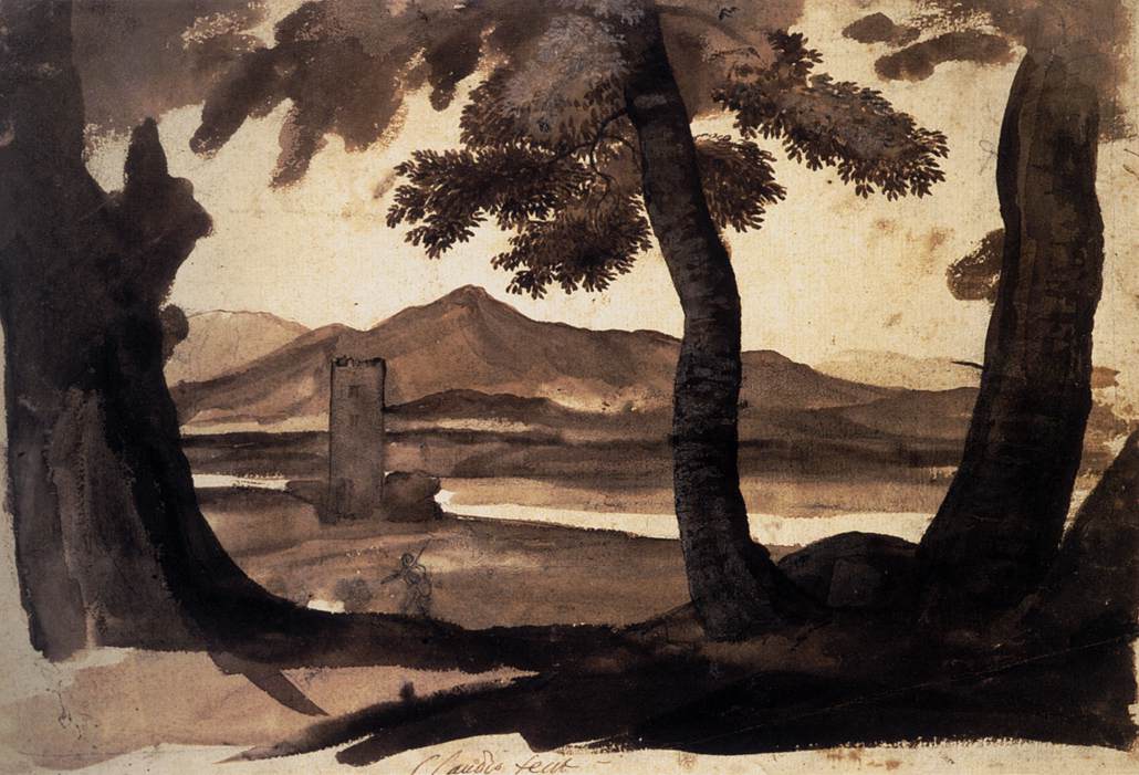 Claude Lorrain Wash Drawing of a View of the Campagna - Hand Painted Oil Painting