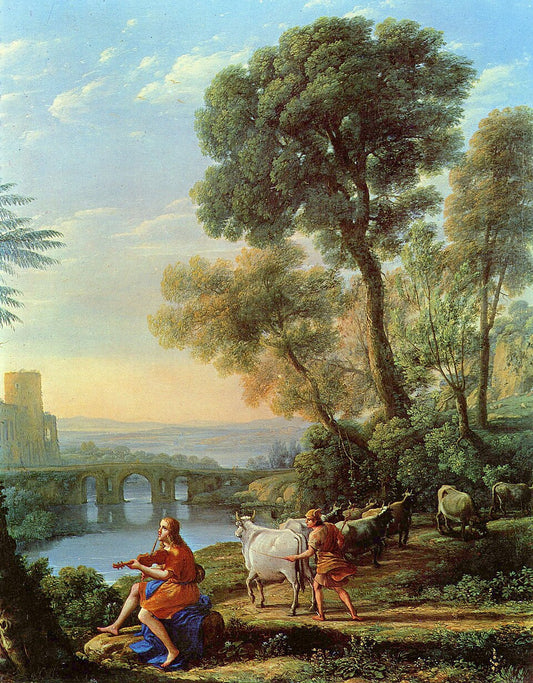 Claude Lorrain Landscape with Apollo Guarding the Herds of Admetus and Mercury Stealing Them - Hand Painted Oil Painting
