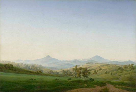 Caspar David Friedrich Bohemian Landscape with Mount Milleschauer - Hand Painted Oil Painting