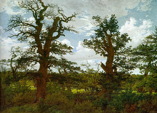 Caspar David Friedrich Landscape with Oak Trees and a Hunter - Hand Painted Oil Painting