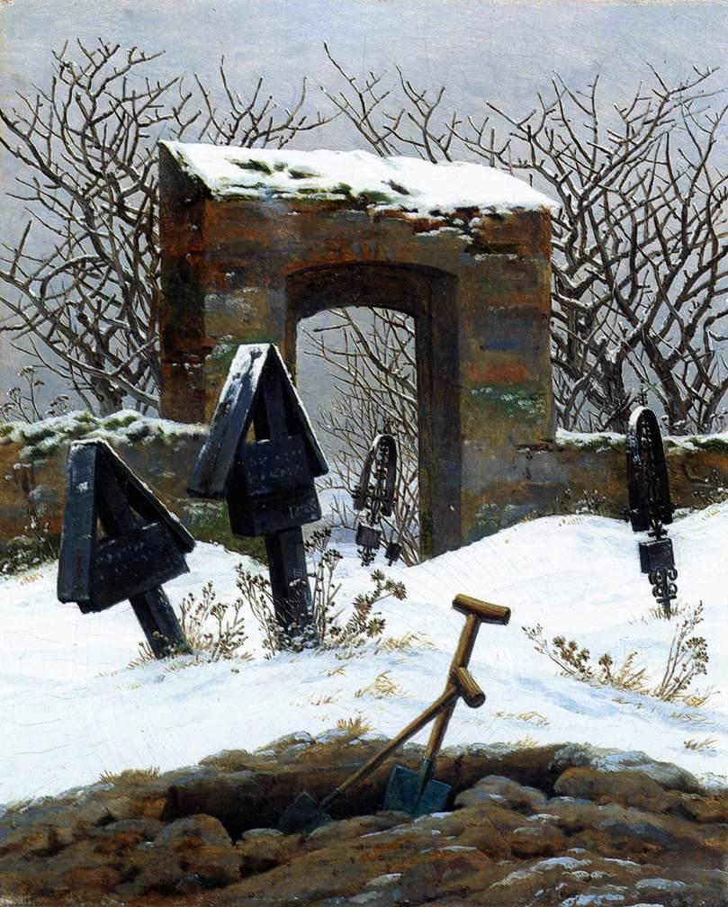 Caspar David Friedrich Graveyard under Snow - Hand Painted Oil Painting