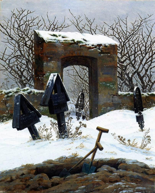 Caspar David Friedrich Graveyard under Snow - Hand Painted Oil Painting