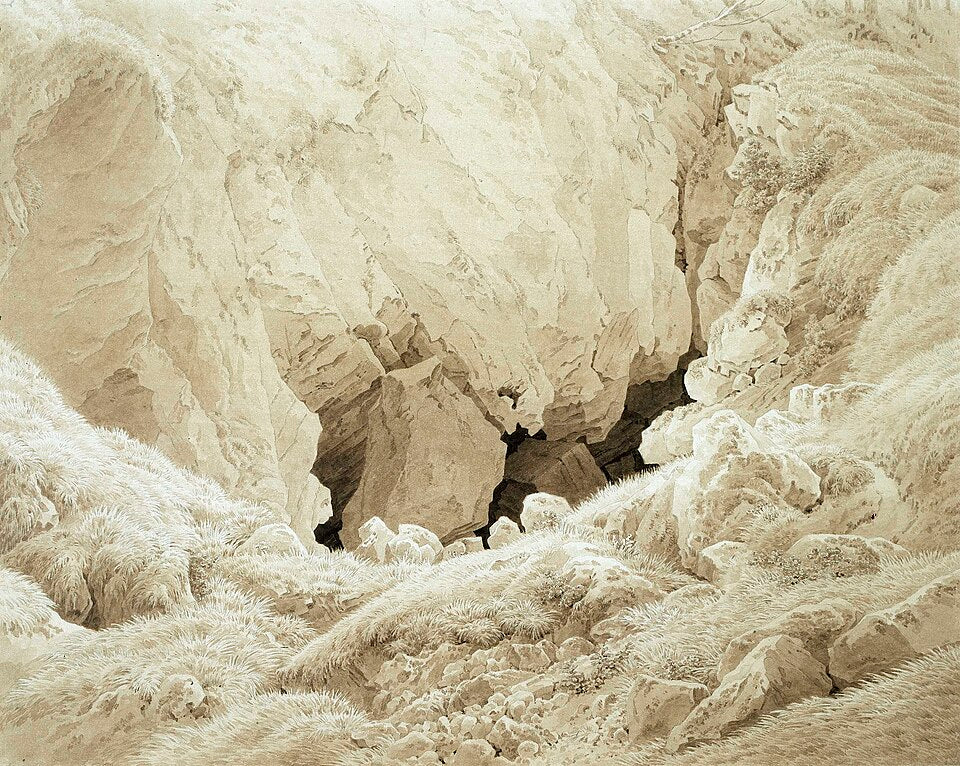 Caspar David Friedrich Cave in the Harz Mountains - Hand Painted Oil Painting