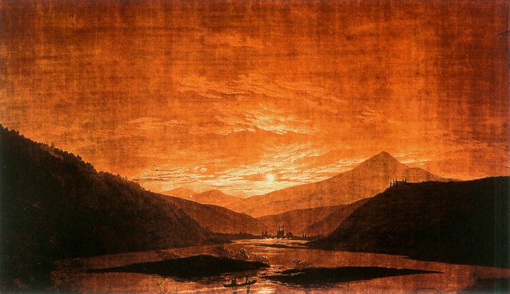 Caspar David Friedrich Mountainous River Landscape - Night Version - Hand Painted Oil Painting