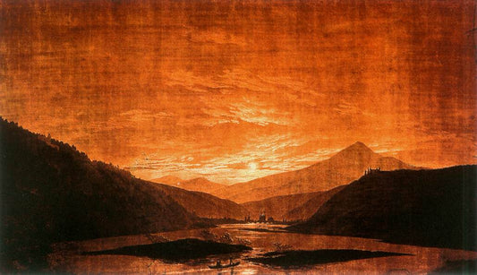Caspar David Friedrich Mountainous River Landscape - Night Version - Hand Painted Oil Painting