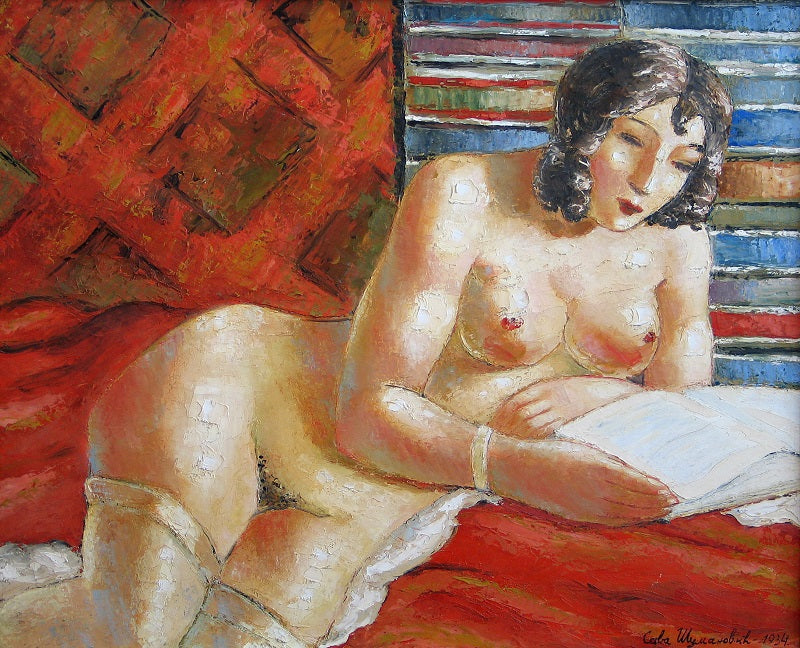 Sava Sumanovic Half-lying Female Nude on the Couch - Hand Painted Oil Painting