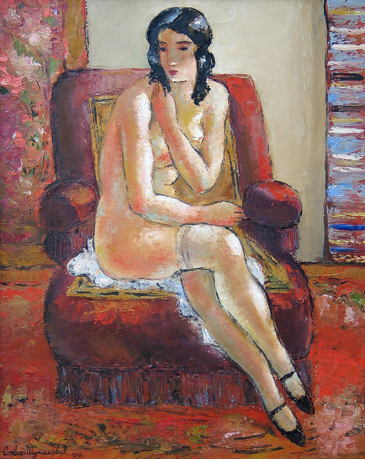 Sava Sumanovic Zenski Akt U Crvenoj Fotelji - Hand Painted Oil Painting