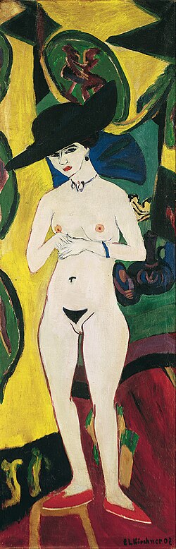 Ernst Ludwig Kirchner Standing Nude with Hat - Hand Painted Oil Painting