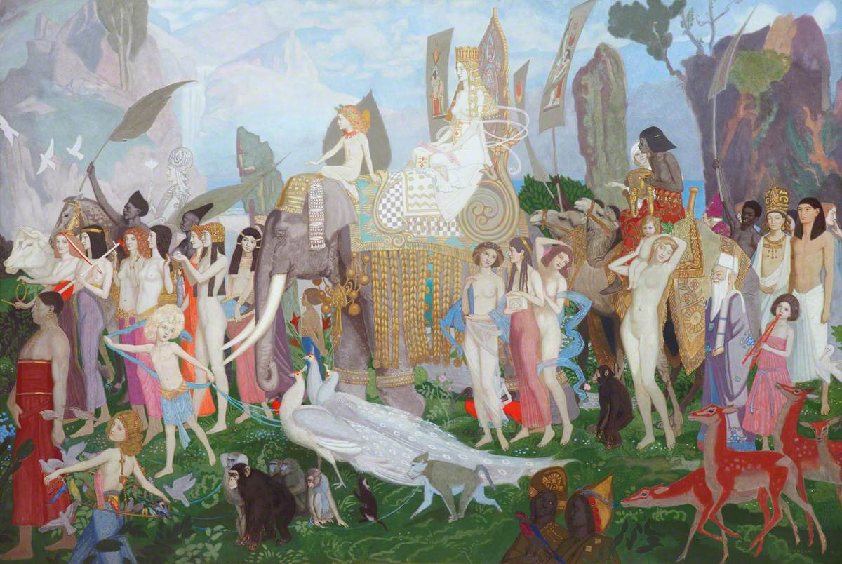 John Duncan Ivory, Apes and Peacocks - Hand Painted Oil Painting