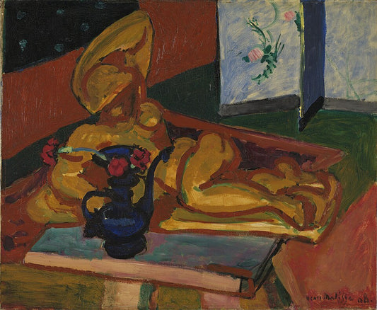 Henri Matisse Statuette and Vases on Oriental Carpet, Still Life in Red of Venice - Hand Painted Oil Painting