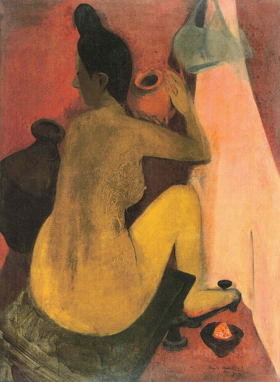 Amrita Sher-Gil Woman at Bath - Hand Painted Oil Painting