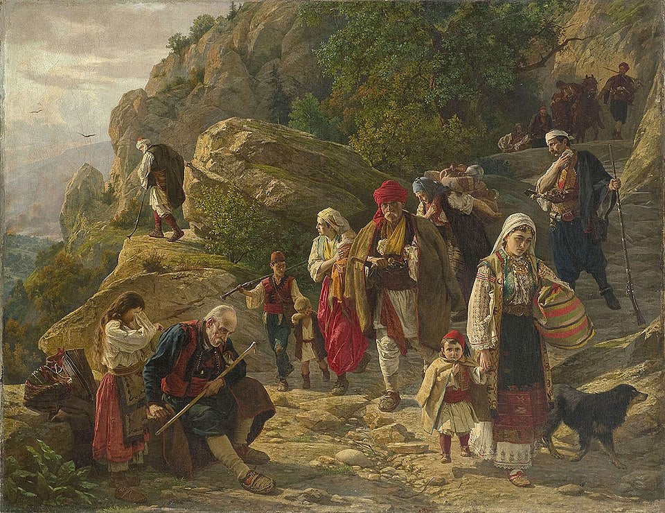 Uros Predic Refugees from the Herzegovina Uprising - Hand Painted Oil Painting